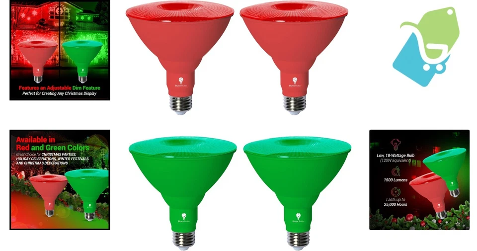Long-Lasting E26 LED Bulbs - 18W Red Green Color for Holidays and Events - Image 2 of 4