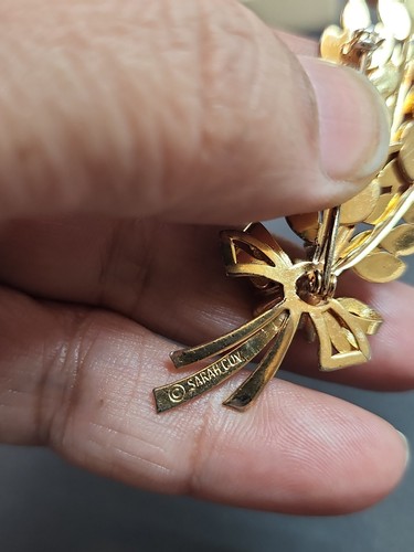 Vintage Sarah Coventry Blume Spray Schleife Strass Brosche Floral goldfarbene Anstecknadel - Bild 4 von 8
