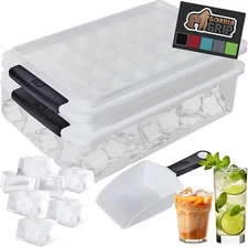 Stackable Ice Cube Tray and Bucket Set for Freezer, Includes 2 Trays with Lid...