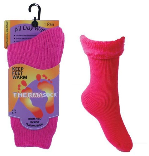 Ladies Girls Soft Fleece Brushed Gripper Pink Cosy Comfortable Thermasock Socks - Picture 4 of 4