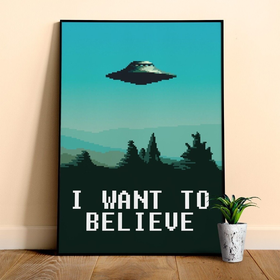 I want to believe / X-Files poster. Pixelart version — sci-fi