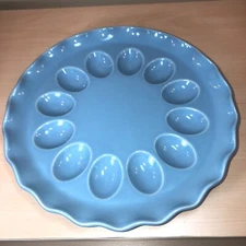 PFALTZGRAFF Teal Blue Mexico DEVILED EGG Serving Platter FLUTED EDGE Easter VGC