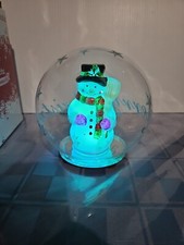 Handblown Christmas Glass Globe Snowman Color Changing LEDs Batteries Included!