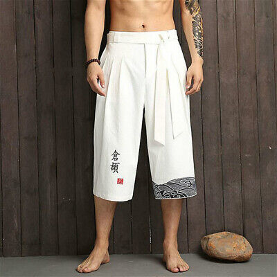 Mens 3/4 Long Shorts Cotton Linen Below Knee Pants Soft Lace Mens 3/4 Long Shorts Cotton Linen Below Knee Pants Soft Lace