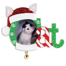 Cat Frame With Santa Hat Dangling Bell Christmas Ornament