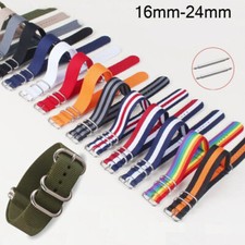 Weave Nylon Watch Strap 16mm 18 20mm 22mm 24mm Band Metal Ring Canvas Watchbands