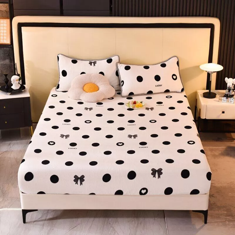 1pc Plush Fitted Sheet Elastic Thick Bed Sheets Non-slip Luxury