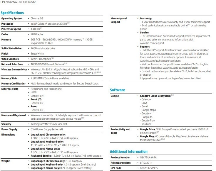 hp Chromebox cb1-010 desktop computer 16gb ssd  2gb ddr3L sd Intel Celeron 2955U - Image 2 of 3