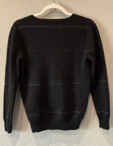 Repeat Cashmere Silver Edition Schwarz Pullover V-Ausschnitt Metallic Streifen Damen S - Bild 2 von 4