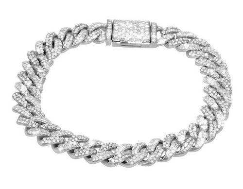 Miami Cuban Link 5 1/2CT Real Diamond Bracelet 10K Gold 10MM 8" - Afbeelding 4 van 12
