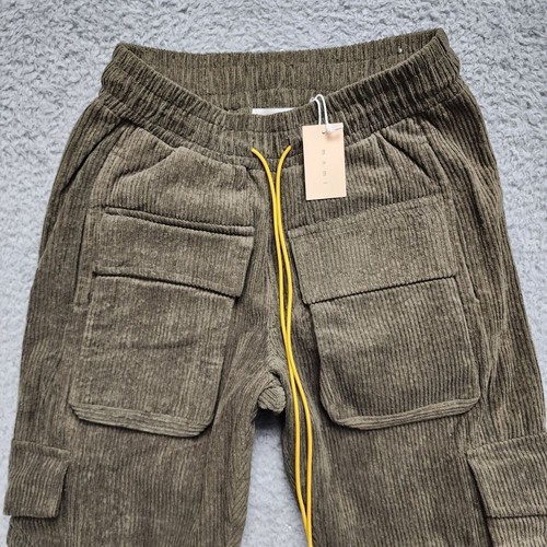 MNML Corduroy Snap II Cargo Pants Mens XS Green Drawstring Snap Ankle NEW w/ Tag - Picture 3 of 16