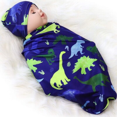 Newborn Baby Cocoon Swaddle Blanket with Beanie Dinosaur Print