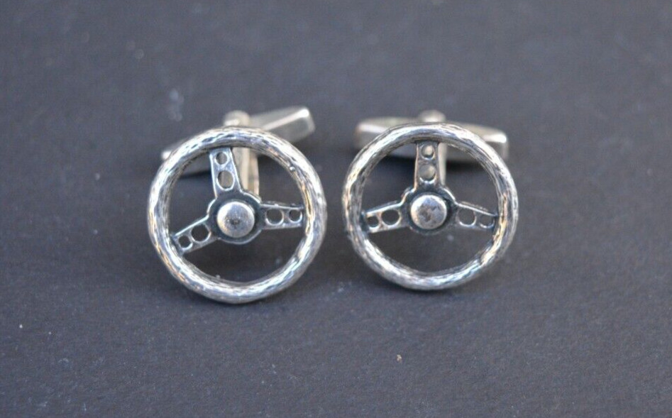 car steering wheel cufflinks sterling silver (aut… - image 1