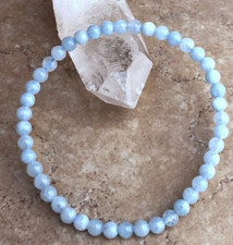 Natural Aquamarine Small Beaded Crystal Healing Reiki Stretch Handmade Bracelet
