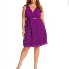Lane Bryant Dress Faux Wrap Dress Knee Length Dress Eyelet Dress 26 Purple NEW