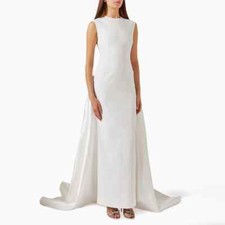 Formal Party Dresses O Neck Sleeveless Evening Gowns Train Ruched Maxi