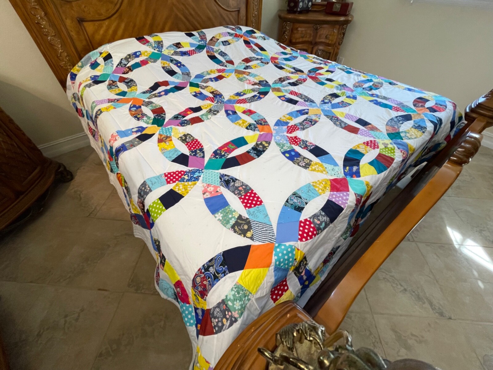 King Size Double wedding Ring patchwork quilt top 186 eBay
