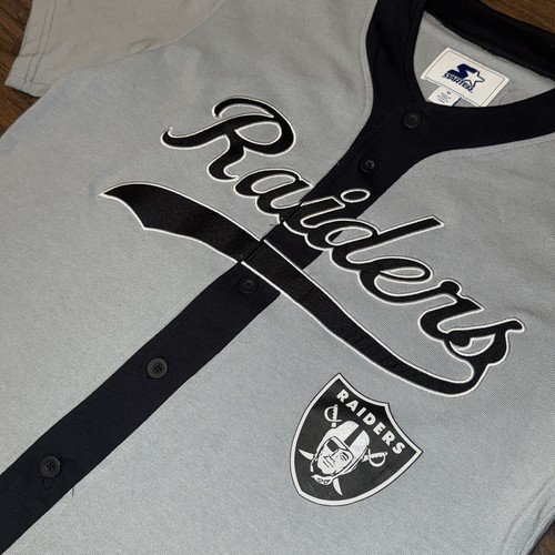 Las Vegas Raiders NFL Starter Button Up Baseball Jersey Blue Men's Sz Medium NWT - Picture 2 of 12