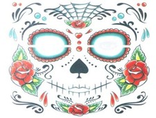 Halloween Floral Leaf Day of the Dead Face Temporary Tattoo! Dia De Muertos