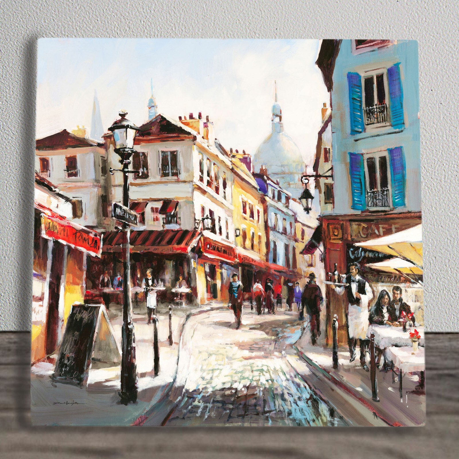 Cafe Stroll Tile Plaque Sign Wall Art Paris Scene Brent Heighton 20x20cm