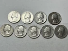 1932-P Silver, Circulated, Washington Quarters, Lot of 9