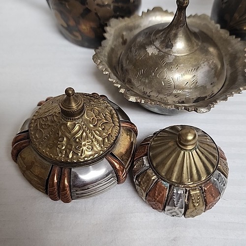 Vtg Arabic Turkish Dallah Solid Brass Coffee Tea Pot Sugar Bowl Lids Cellar Lot - Picture 4 of 7