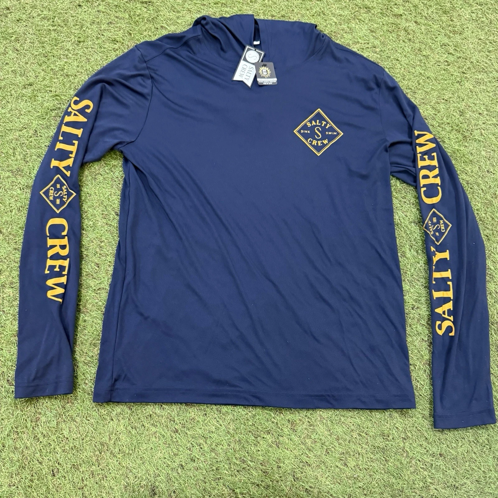 Salty Crew Tippet UV UPF 50+ Hooded Navy Sun Shirt Size Medium Standard New