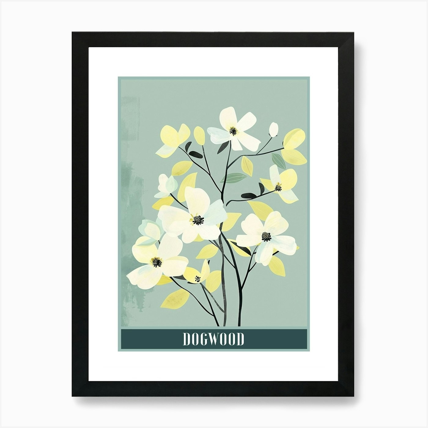 Dogwood Tree Flat Illustration Framed Wall Art Canvas Print Poster