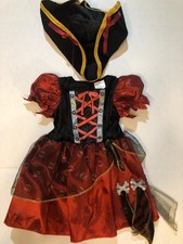 Pirate Cosplay Costume Girls 2-4 Red Black Halloween Fancy Dress Up with Hat