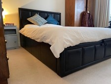 Standard Double Bed, Brown Faux Leather Ottoman-style