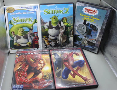 5 Children DVD Movie Lot Shrek Spider Man Thomas The train