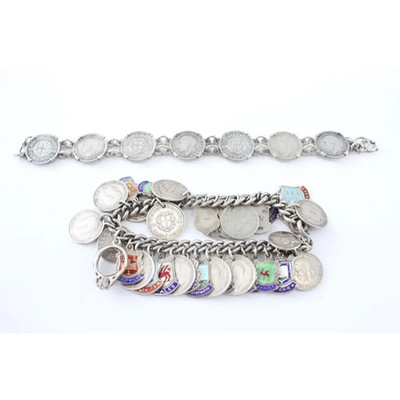 Silver Charm Bracelets   Mixed Grade, George V Silver Mount x2 (81 g)