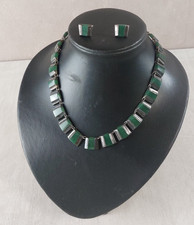 Ancienne parure, collier + boucles d'oreilles, agate, en argent massif, Taxco