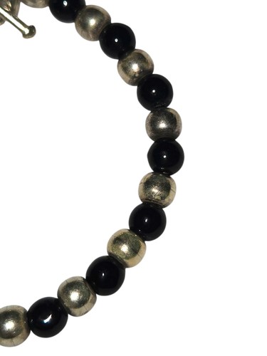 Unbranded 925 Sterling Silver Black Onyx & SIlver Beaded Toggle Bracelet 7.5" - Picture 4 of 9