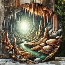 Mystical Cave Adventure Underground River Glowing Stalactites Wall Art
