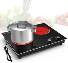 Electric Cooktop,2100W Built-in & Countertop 2 Burner Electric Cooktop,Electr...