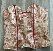 Betsy Johnson Strapless Brocade Butterfly Pink Velvet Sweetheart Corset Size 6