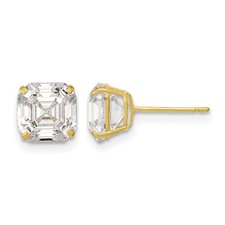 14k Yellow Gold Polished 7mm 7x7 Asscher-Cut CZ Stud Post Earrings Solid