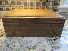 OAK SILVERWARE FLATWARE HOLDER STORAGE BOX CHEST WITH DRAWER & SIDE HANDLES!