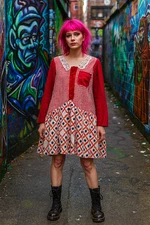 Upcycled Dress Circle Smock Gingham Babydoll Lace Coquette Cottagecore Flouncy L