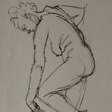 Heinrich Ilgenfritz female nude drawing ink original unsigned around 1930
