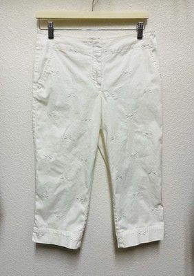 TALBOTS White Dragonfly Embroidered Stretch  Capri Pants Women s Size 6P