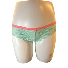 Victorias Secret Floral Lace Bikini Panty w/Bow Sz S Mint Green And Pink