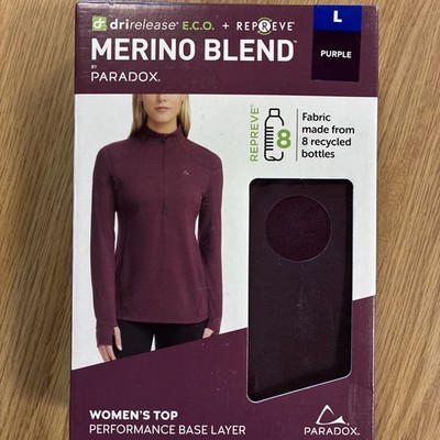 Paradox Women's Merino Blend Performance Base Layer Top, Purple, Size L