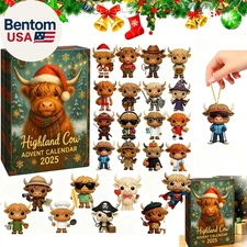 Highland Cow Advent Calendar 2025, 24 Days Christmas Countdown Calendar with Min