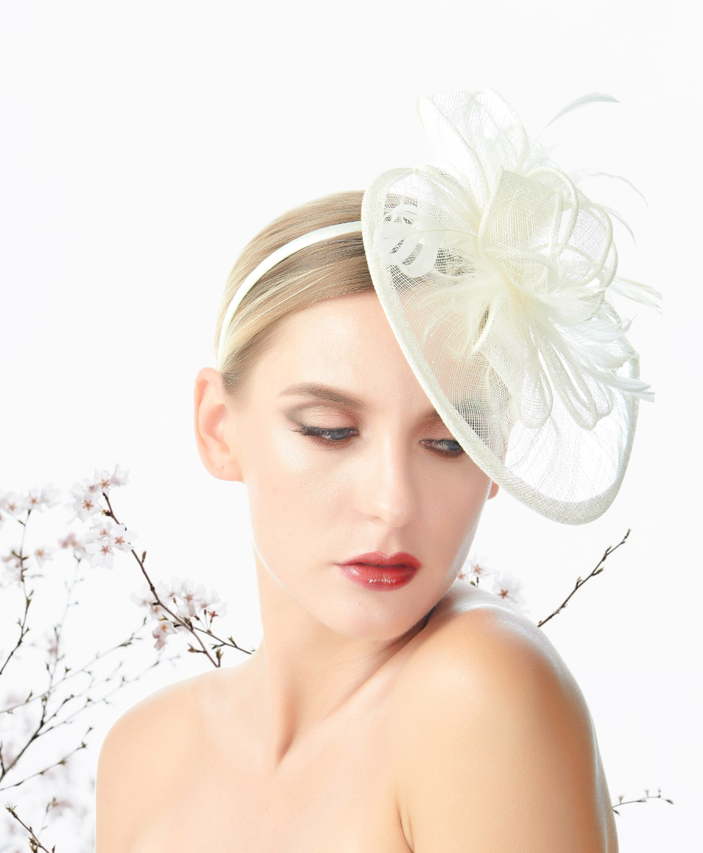 Ivory Modern Statement Fascinator RAVEN FASCINATOR HAT - Ivory and Cream - Gold Coast Couture main image 4