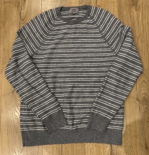 Jersey a Rayas Gris Blanco Gris Algodón Puro Colección M&S Para Hombre Talla Mediana - Imagen 2 de 7