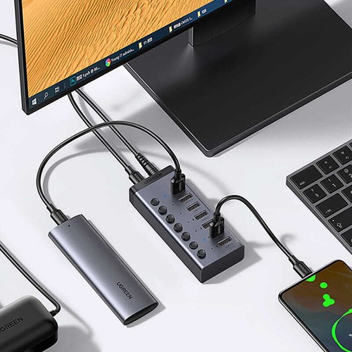 Multifunktionsadapter HUB 7in1 USB-C 7xUSB-A PD 3.0 Ugreen Splitter Adpater Grau - Bild 10 von 12