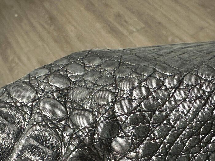 Silver Holographic Genuine Caiman Crocodile Belly Hide Leather Skin Alligator 74