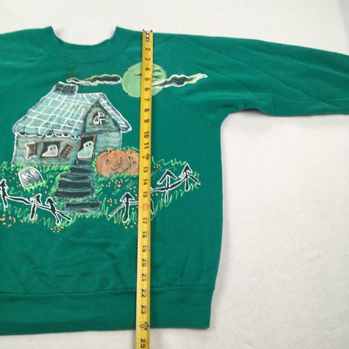 Vintage Halloween Sweatshirt Sz Large Green Crewneck Pumpkin Ghost Handmade 90s - Picture 6 of 14